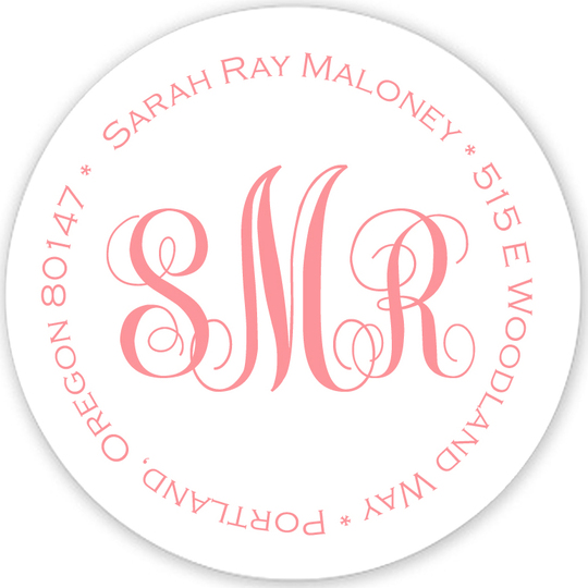 Salmon Script Monogram Round Address Labels